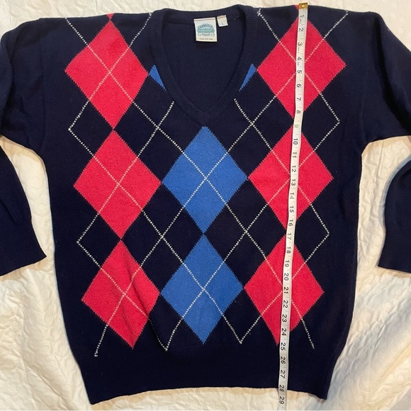 Cambridge Dry Goods 100% Pure New Wool Argyle Diamond Pattern Men’s Large V-Neck - Picture 6 of 6